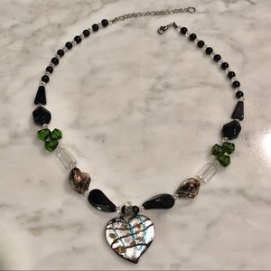 Glass Bead & Glass Heart Pendant Necklace